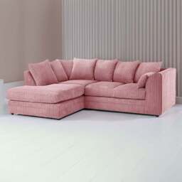 Luxor 3 Seater Pink Jumbo Cord Left Hand Facing Corner Sofa - Wilko