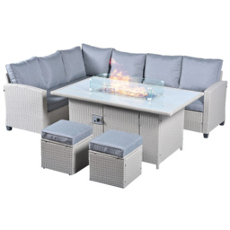 Outdoor Living The Conwy 8 Seater Corner Gas Firepit Rattan Dining Set Grey - Wilko - thumbnail 4