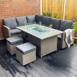 Outdoor Living The Conwy 8 Seater Corner Gas Firepit Rattan Dining Set Grey - Wilko - thumbnail 1