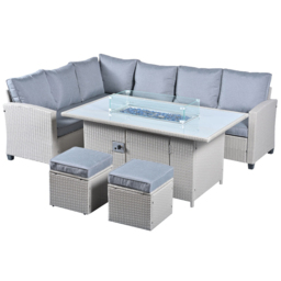 Outdoor Living The Conwy 8 Seater Corner Gas Firepit Rattan Dining Set Grey - Wilko - thumbnail 3