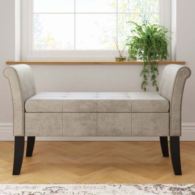 GFW Balmoral Silver Upholstered Window Seat - Size: 42 x 121 x 64cm - Wilko - image 1