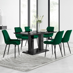 Furniturebox Molini Cesano 6 Seater Dining Set Black Gloss and Green - Grey - Wilko - thumbnail 1