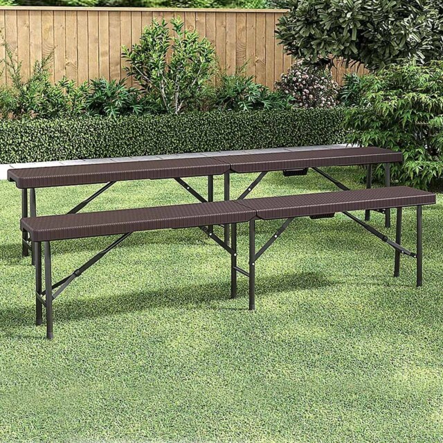 Living and Home Set of 2 Rattan Brown Folding Bench - Size: 2 Seater - Wilko - image 1