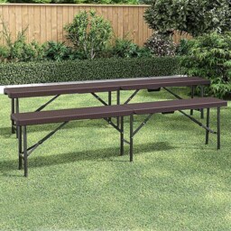 Living and Home Set of 2 Rattan Brown Folding Bench - Size: 2 Seater - Wilko