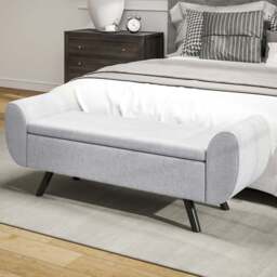 HOMCOM 2 Seater Light Grey Linen Storage Bench with Armrest - Size: 50.0 cm x 42.0 cm x 132.0 cmcm - Wilko