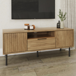 GFW Nervata Single Drawer 2 Door Oak TV Unit - Brown - Wilko