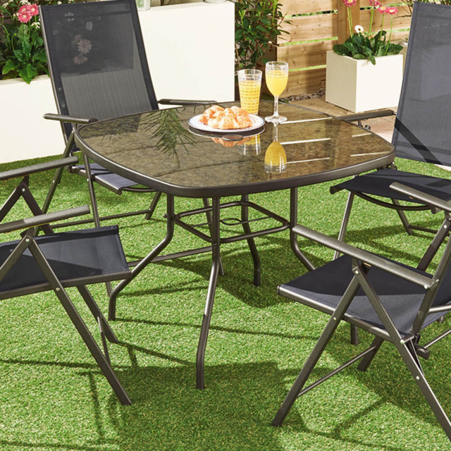 Malay Outdoor Essentials Rio 4 Seater Square Glass Top Table - Black - Wilko - image 1