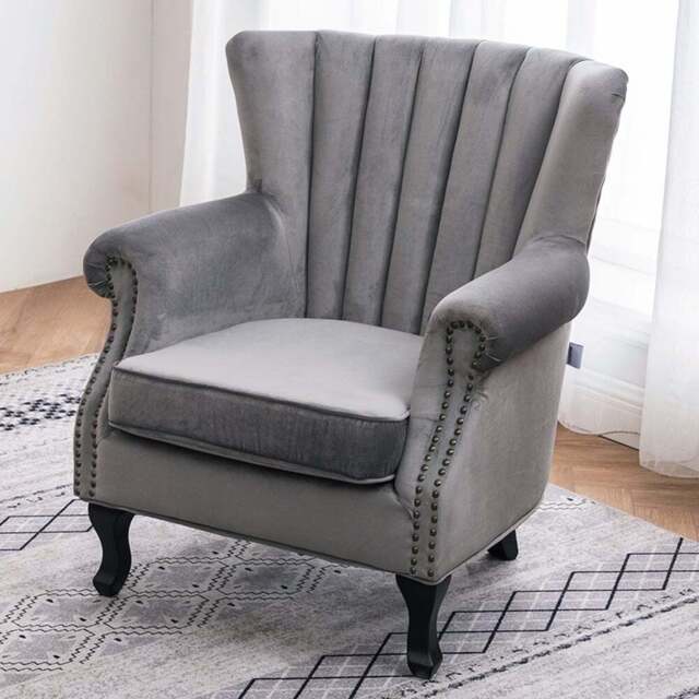 Living and Home Vintage Grey Velvet Wingback Armchair - Size: Single - Wilko - image 1