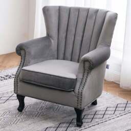 Living and Home Vintage Grey Velvet Wingback Armchair - Size: Single - Wilko - thumbnail 1