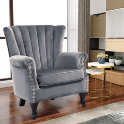 Living and Home Vintage Grey Velvet Wingback Armchair - Size: Single - Wilko - thumbnail 5