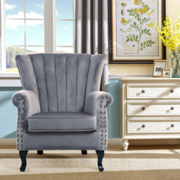 Living and Home Vintage Grey Velvet Wingback Armchair - Size: Single - Wilko - thumbnail 6