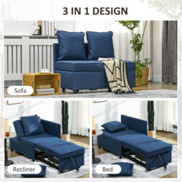 Portland Blue Single Sleeper Recliner Sofa Bed - Wilko - thumbnail 6
