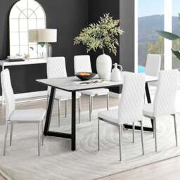 Furniturebox Copeland Valera Marble Effect 6 Seater Dining Set White and Chrome - Wilko - thumbnail 1