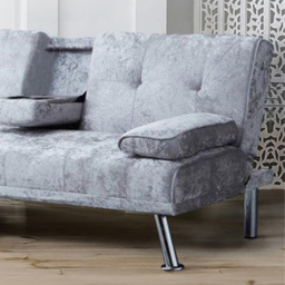 Brooklyn 2 Seater Silver Crushed Velvet Italian Sofa Bed with Cup Holder - Wilko - thumbnail 3