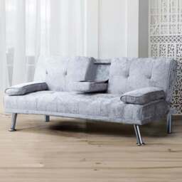 Brooklyn 2 Seater Silver Crushed Velvet Italian Sofa Bed with Cup Holder - Wilko - thumbnail 1