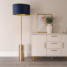 ValueLight Lexy Navy Blue Velvet Gold Inner Shade Gold Dimmable LED Floor Lamp - Size: 150 x 45 x 45cm - ValueLights - Wilko - thumbnail 3