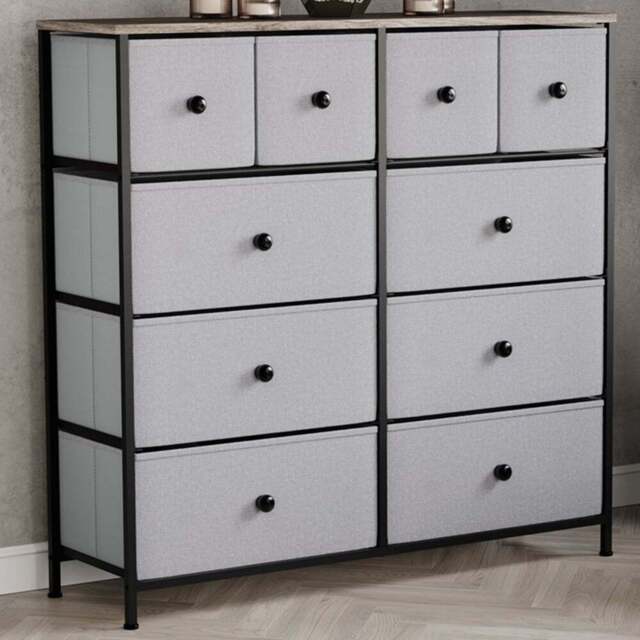 Vida Designs Chorley 10 Drawer Beige and Grey Wood Fabric Chest of Drawer - Brown - Wilko - image 1