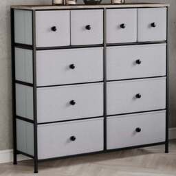 Vida Designs Chorley 10 Drawer Beige and Grey Wood Fabric Chest of Drawer - Brown - Wilko