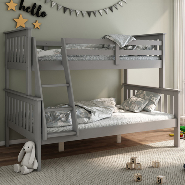 Carra Triple Sleeper Grey Bunk Bed with Pocket Mattresses - Size: Single + Small Double - Bedmaster - Wilko - image 1