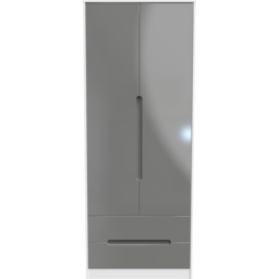 Crowndale Monaco 2 Door 2 Drawer Grey Gloss and White Tall Wardrobe Ready Assembled - Size: 2 Door, 2 Drawer - Grey Gloss & White - Wilko - thumbnail 3