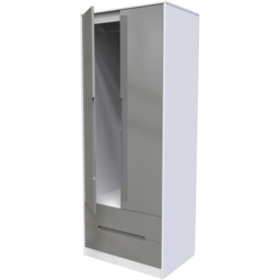 Crowndale Monaco 2 Door 2 Drawer Grey Gloss and White Tall Wardrobe Ready Assembled - Size: 2 Door, 2 Drawer - Grey Gloss & White - Wilko - thumbnail 7