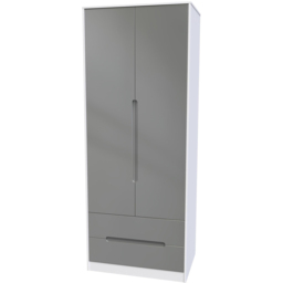 Crowndale Monaco 2 Door 2 Drawer Grey Gloss and White Tall Wardrobe Ready Assembled - Size: 2 Door, 2 Drawer - Grey Gloss & White - Wilko - thumbnail 4