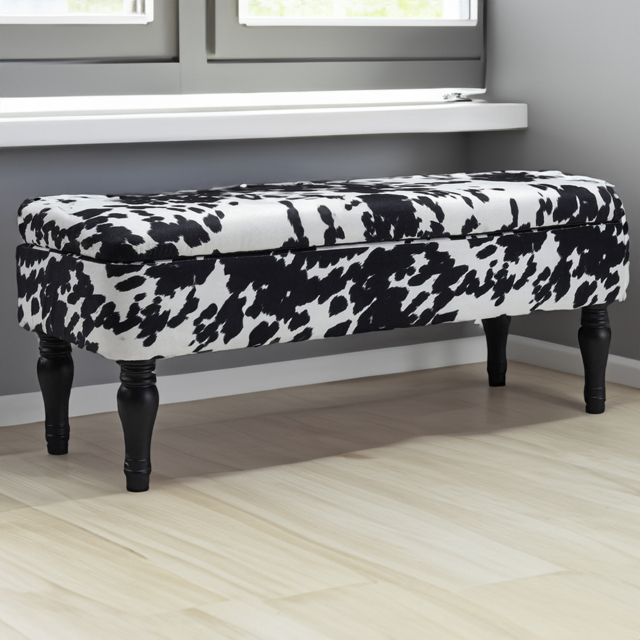 Living and Home Cow Print Upholstered Storage Bench - Size: 110 x 44 x 46cm - Multi - Wilko - image 1