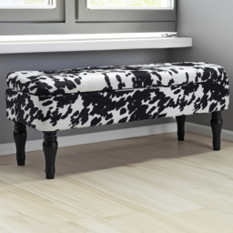 Living and Home Cow Print Upholstered Storage Bench - Size: 110 x 44 x 46cm - Multi - Wilko