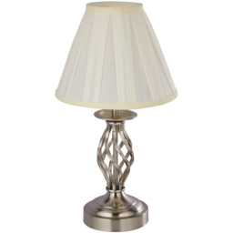 Lighting Collection Brushed Silver Touch Table Lamp - Size: 36 x 26 x 26cm - Satin Silver and Cream - Wilko