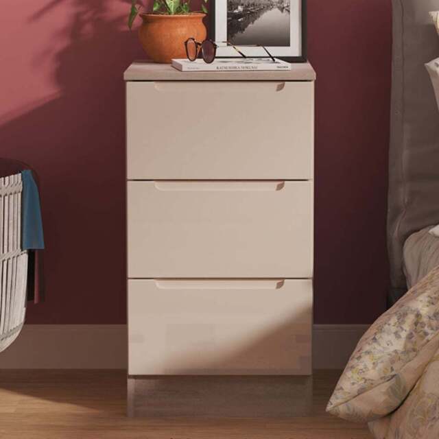 Crowndale Milan 3 Drawer Kashmir Gloss and Grey Oak Bedside Cabinet Ready Assembled - Kashmir Gloss & Grey Oak - Wilko - image 1