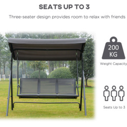 Outsunny 3 Seater Grey Garden Swing Chair with Canopy - Wilko - thumbnail 7