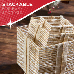The Christmas Workshop 60 Warm White LED Natural Gift Box Decoration Set of 3 - Size: 22 x 20 x 20cm - Silver - Wilko - thumbnail 6