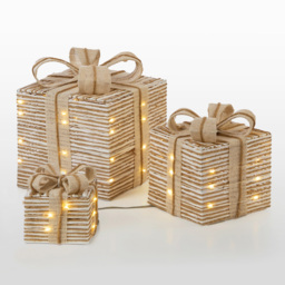 The Christmas Workshop 60 Warm White LED Natural Gift Box Decoration Set of 3 - Size: 22 x 20 x 20cm - Silver - Wilko - thumbnail 3