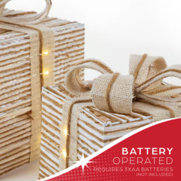 The Christmas Workshop 60 Warm White LED Natural Gift Box Decoration Set of 3 - Size: 22 x 20 x 20cm - Silver - Wilko - thumbnail 7