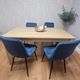 Portland Rocco 4 Seater Velvet Dining Set Oak Effect and Blue - Beige - Wilko - thumbnail 5
