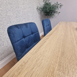 Portland Rocco 4 Seater Velvet Dining Set Oak Effect and Blue - Beige - Wilko - thumbnail 6