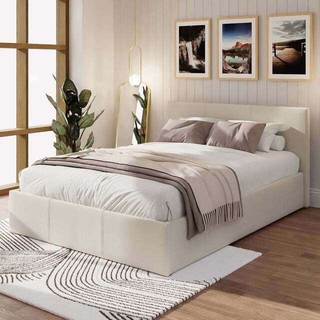 GFW Small Double Natural Hopsack Fabric End Lift Ottoman Bed with Memory Pocket Spring Mattress - Wilko - image 1