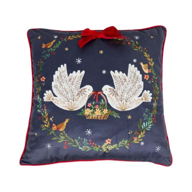 Turtle Doves Embellished Cushion Navy - Wilko - image 1