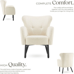 Tectake Vanersborg Padded Boucle Armchair - Size: Single - Cream - Wilko - thumbnail 4