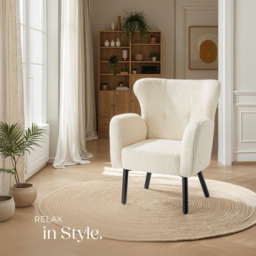 Tectake Vanersborg Padded Boucle Armchair - Size: Single - Cream - Wilko - thumbnail 6