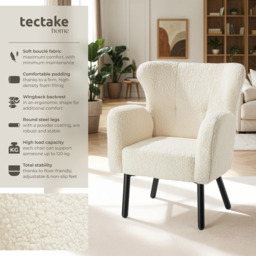 Tectake Vanersborg Padded Boucle Armchair - Size: Single - Cream - Wilko - thumbnail 7