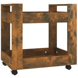 vidaXL 2 Shelf Smoked Oak Wooden Desk Trolley - Size: 60 x 60 x 45cm - Brown - Wilko - thumbnail 3