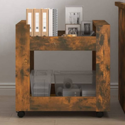vidaXL 2 Shelf Smoked Oak Wooden Desk Trolley - Size: 60 x 60 x 45cm - Brown - Wilko - thumbnail 1