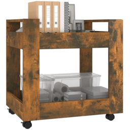 vidaXL 2 Shelf Smoked Oak Wooden Desk Trolley - Size: 60 x 60 x 45cm - Brown - Wilko - thumbnail 4