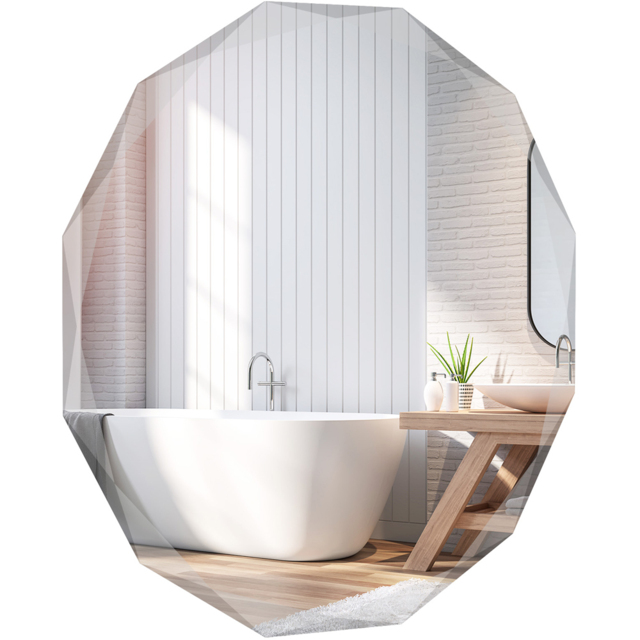 Costway Silver Polished Frameless Wall Mounted Mirror - Size: 92 x 92 x 11cm - Wilko - image 1