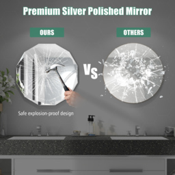 Costway Silver Polished Frameless Wall Mounted Mirror - Size: 92 x 92 x 11cm - Wilko - thumbnail 6