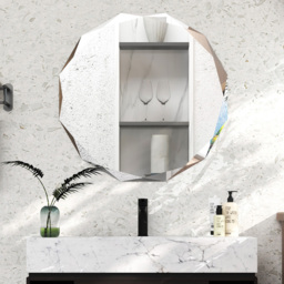 Costway Silver Polished Frameless Wall Mounted Mirror - Size: 92 x 92 x 11cm - Wilko - thumbnail 3