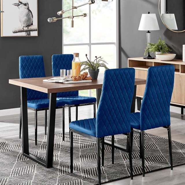 Furniturebox Solo Valera Velvet 4 Seater Dining Set Navy Blue - Wilko - image 1