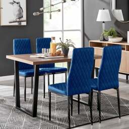 Furniturebox Solo Valera Velvet 4 Seater Dining Set Navy Blue - Wilko - thumbnail 1