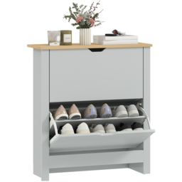 HOMCOM 2 Flip Drawer Light Grey Shoe Cabinet - Size: 80 x 26 x 72cm - Wilko - thumbnail 3